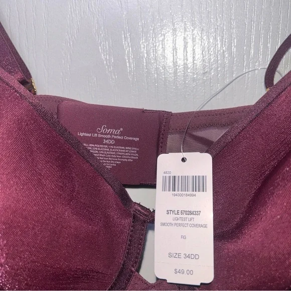 New! Soma Bra Bundle Burgundy Wine Lot of 2 Floral Lace & Smooth Full Coverage - Picture 4 of 7